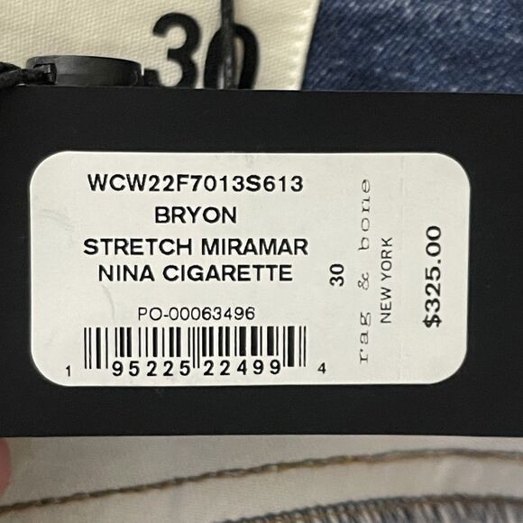 RAG & BONE Stretch Miramar Nina Cigarette Jeans Size 30 Byron Patchwork Blue NEW - Picture 7 of 11